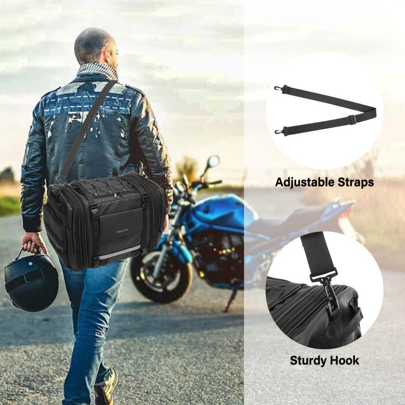 MOSISO Motorcycle Tail Bag  Expandable 32L-48L  Rain Cover & Shoulder Strap  Motorbike Storage Duffle  Black - Image 5